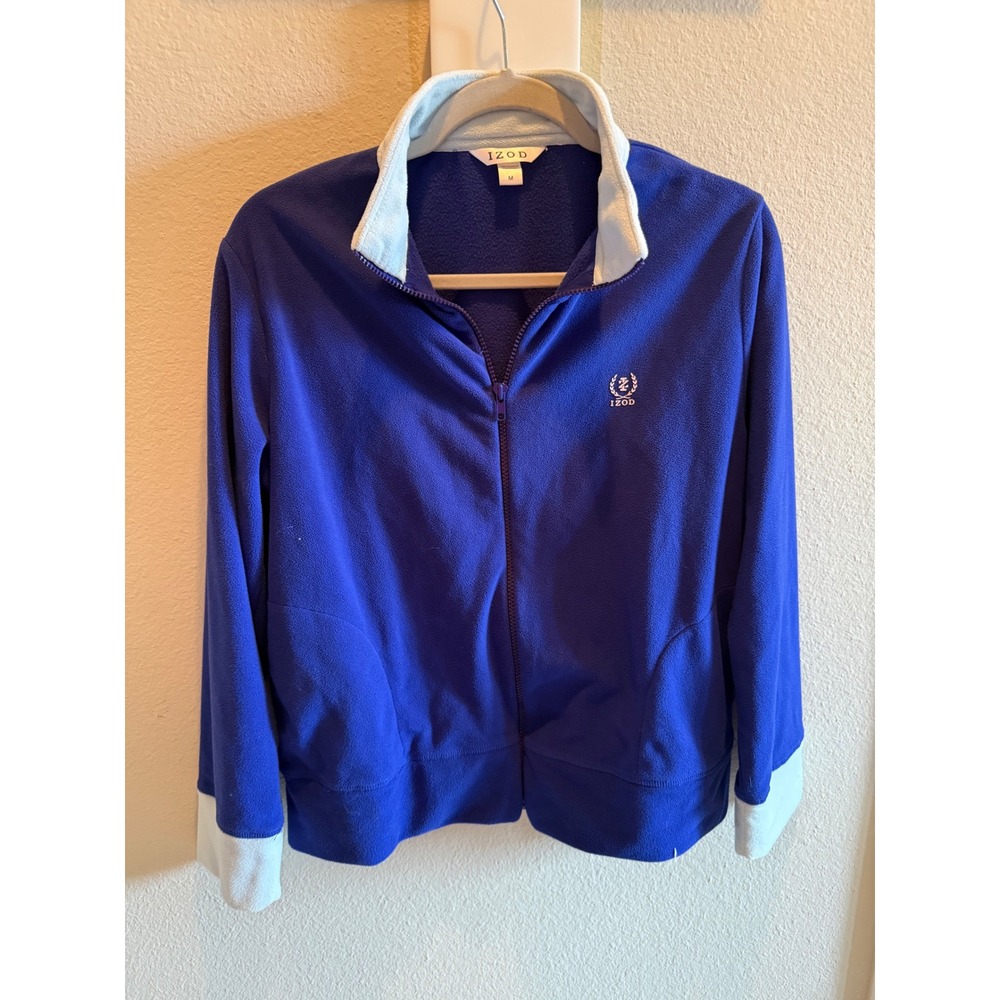 Izod‎ Fleece Full Zip Jacket Royal Blue Light Blue Mock Neck Mens Medium